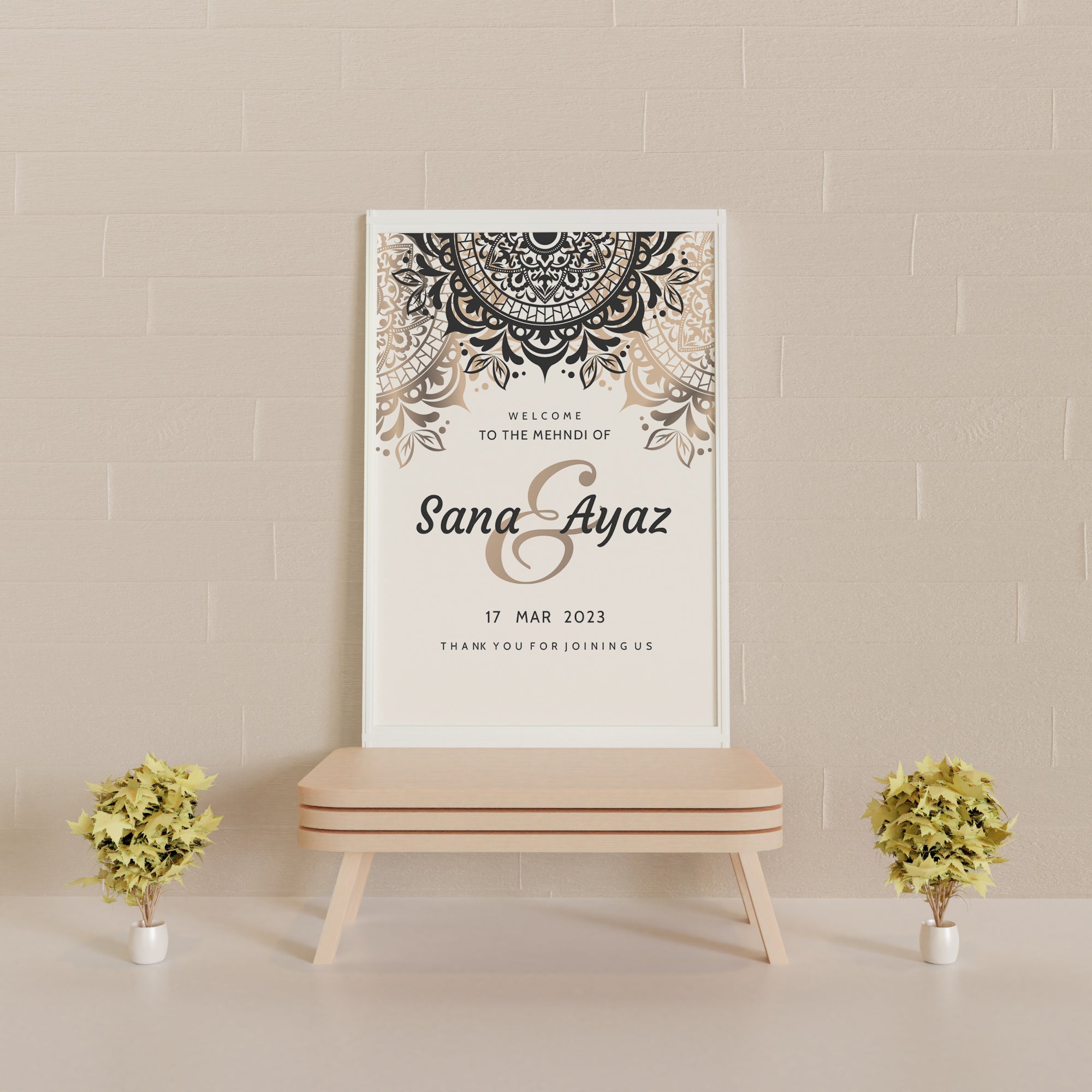 Beige and Brown Mehndi Welcome Sign