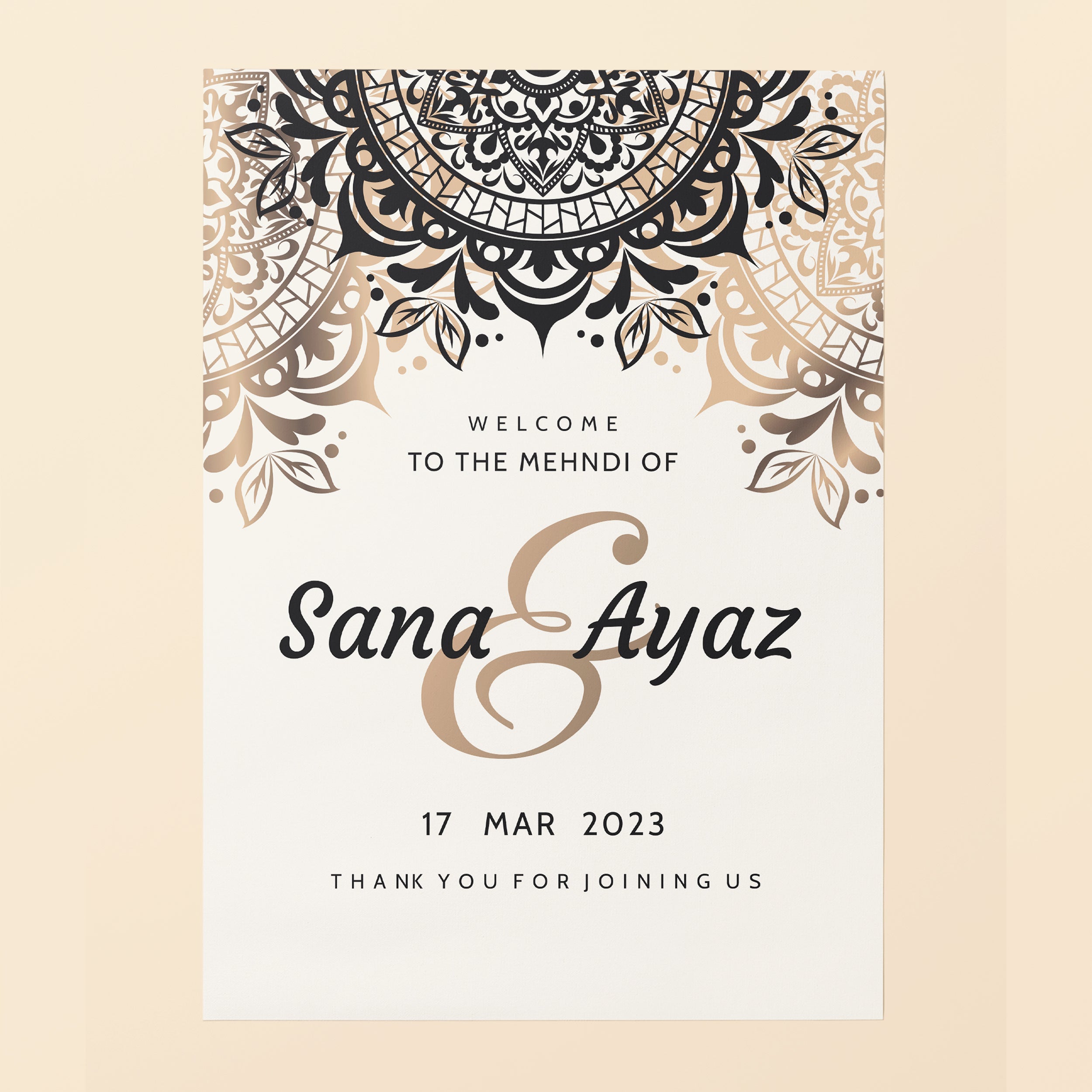 Beige and Brown Mehndi Welcome Sign