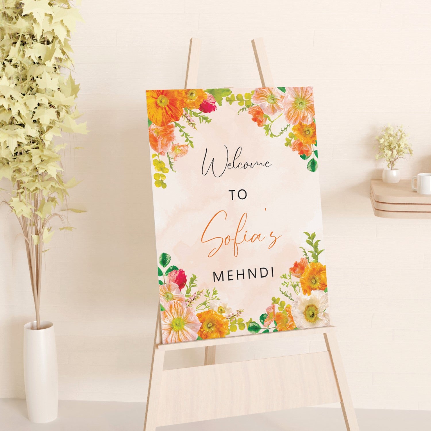 Floral Mehndi Welcome Sign