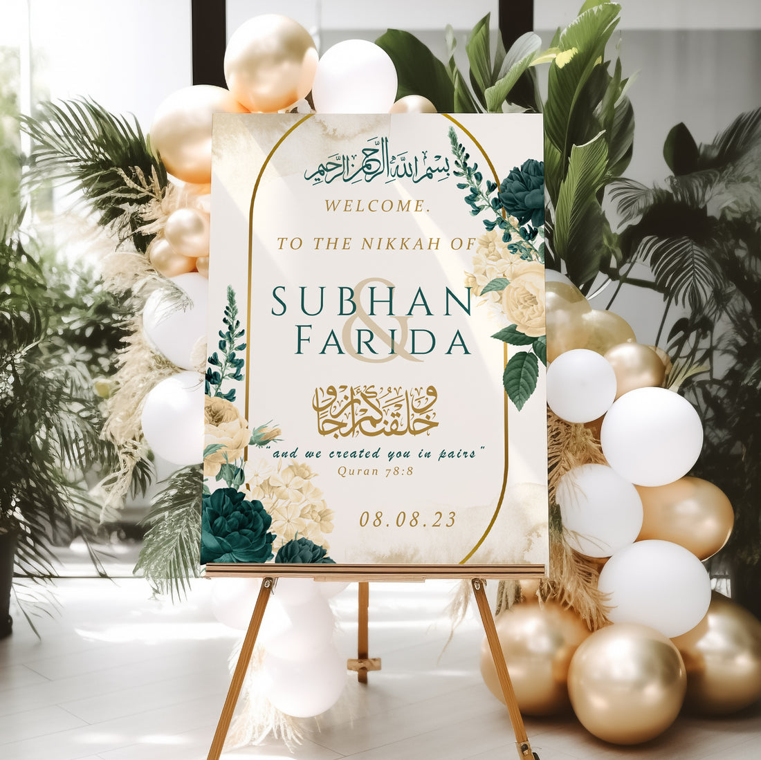 Green and Beige Nikkah Welcome Sign