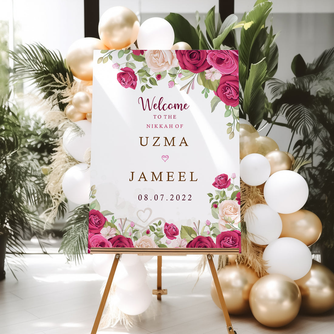 Maroon Floral Wedding Welcome Sign