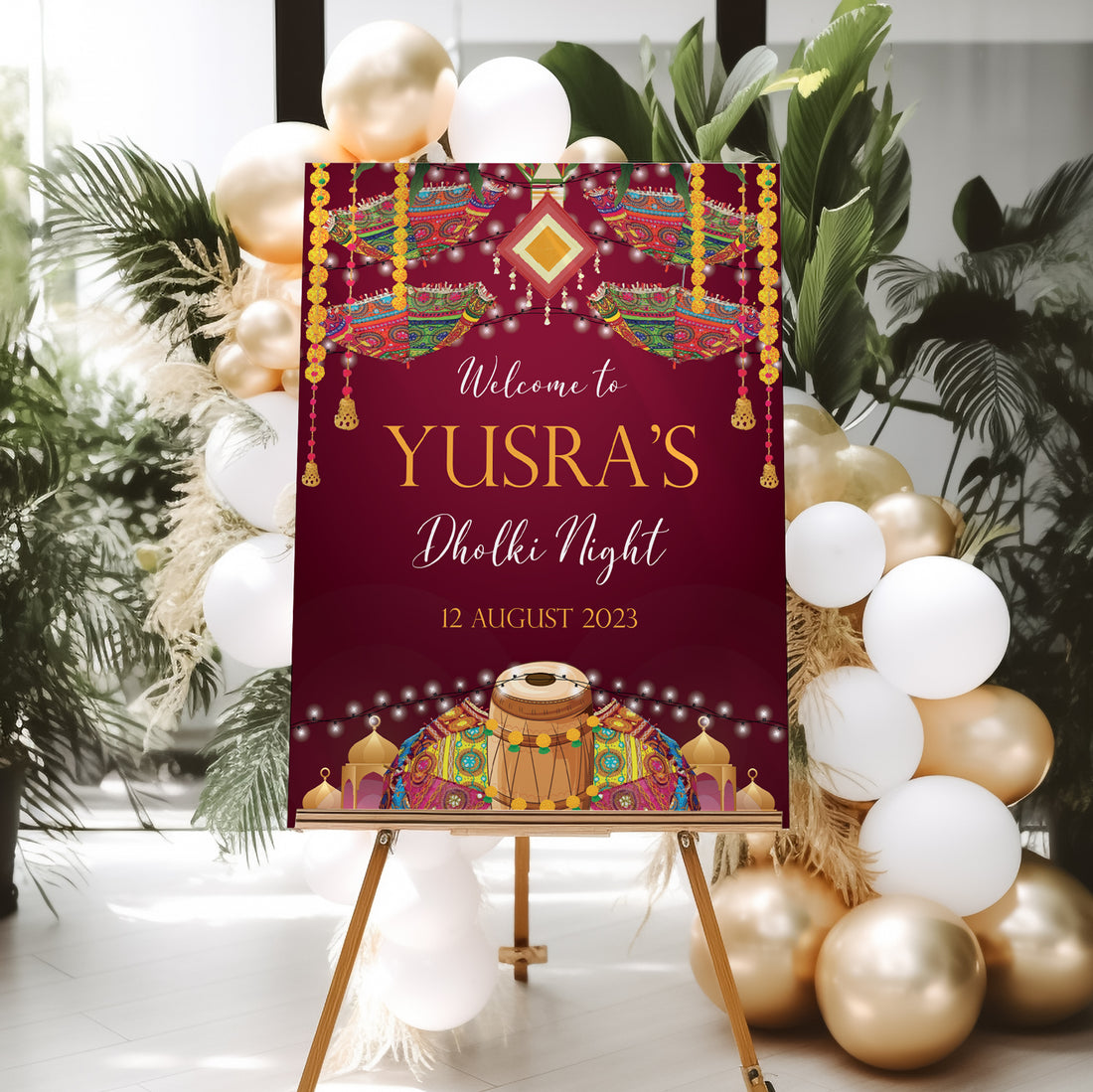 Red Dholki Night Welcome Sign