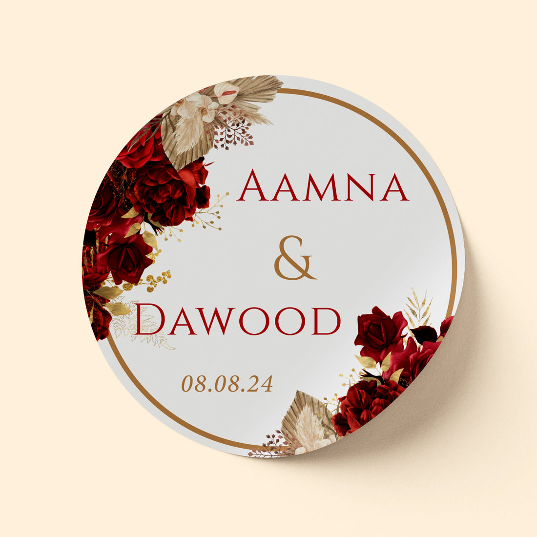 Red Floral Wedding Sticker