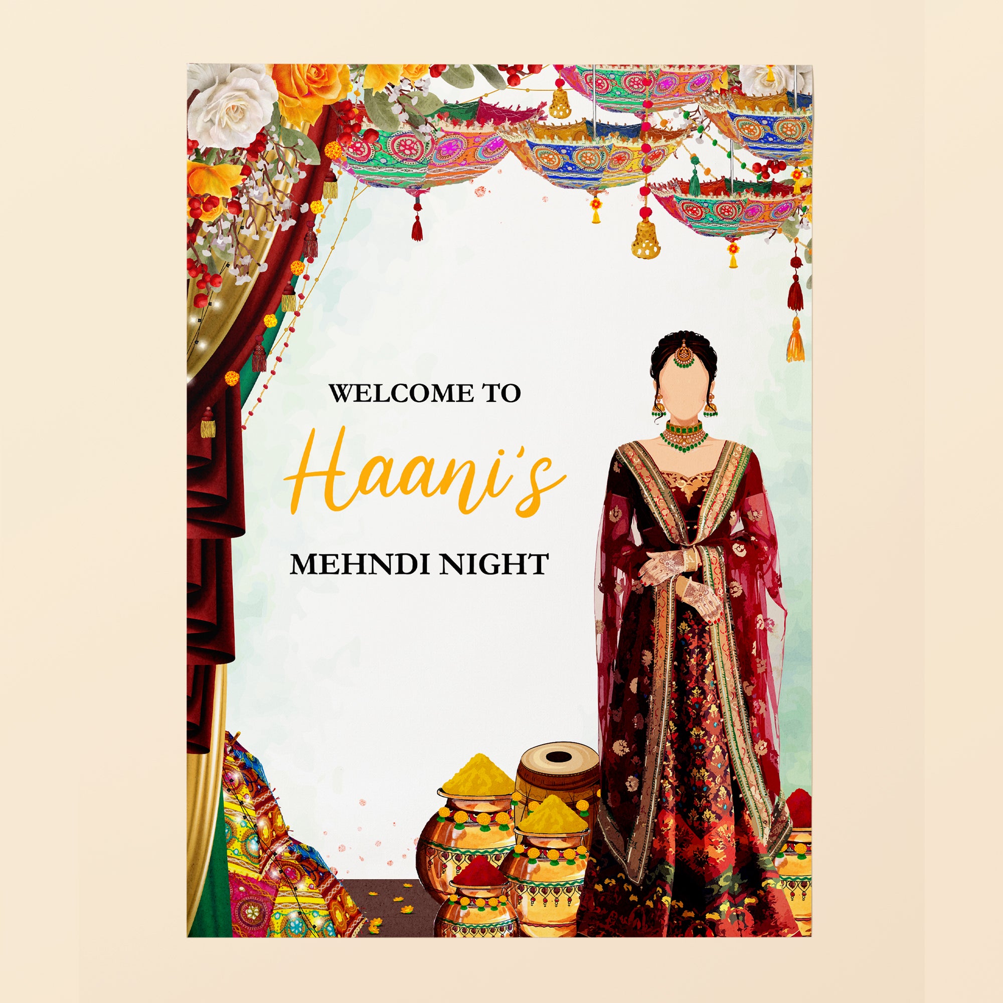 Traditional Mehndi Welcome Sign