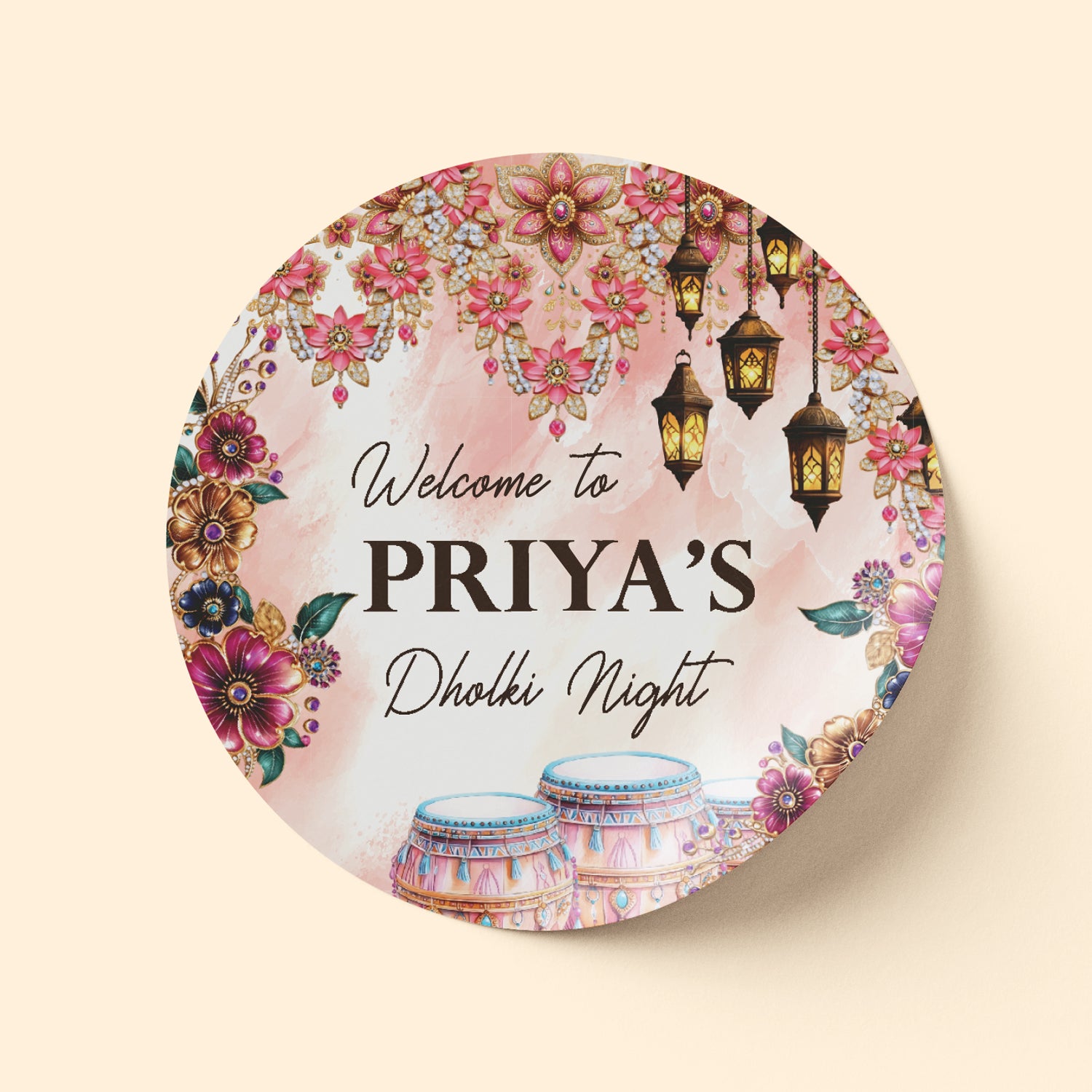 Pink Watercolour Dholki/ Mehndi Sticker
