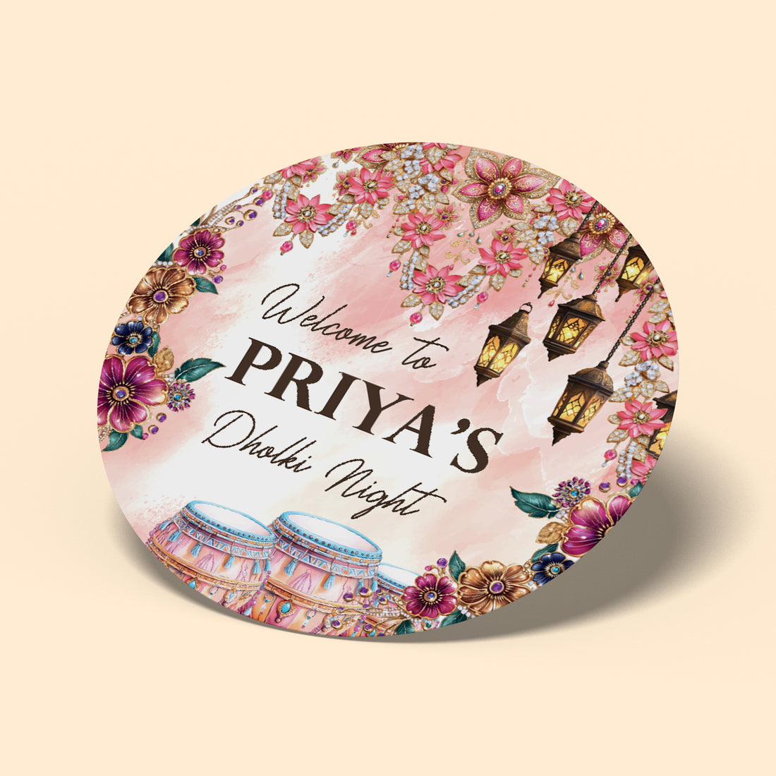 Pink Watercolour Dholki/ Mehndi Sticker