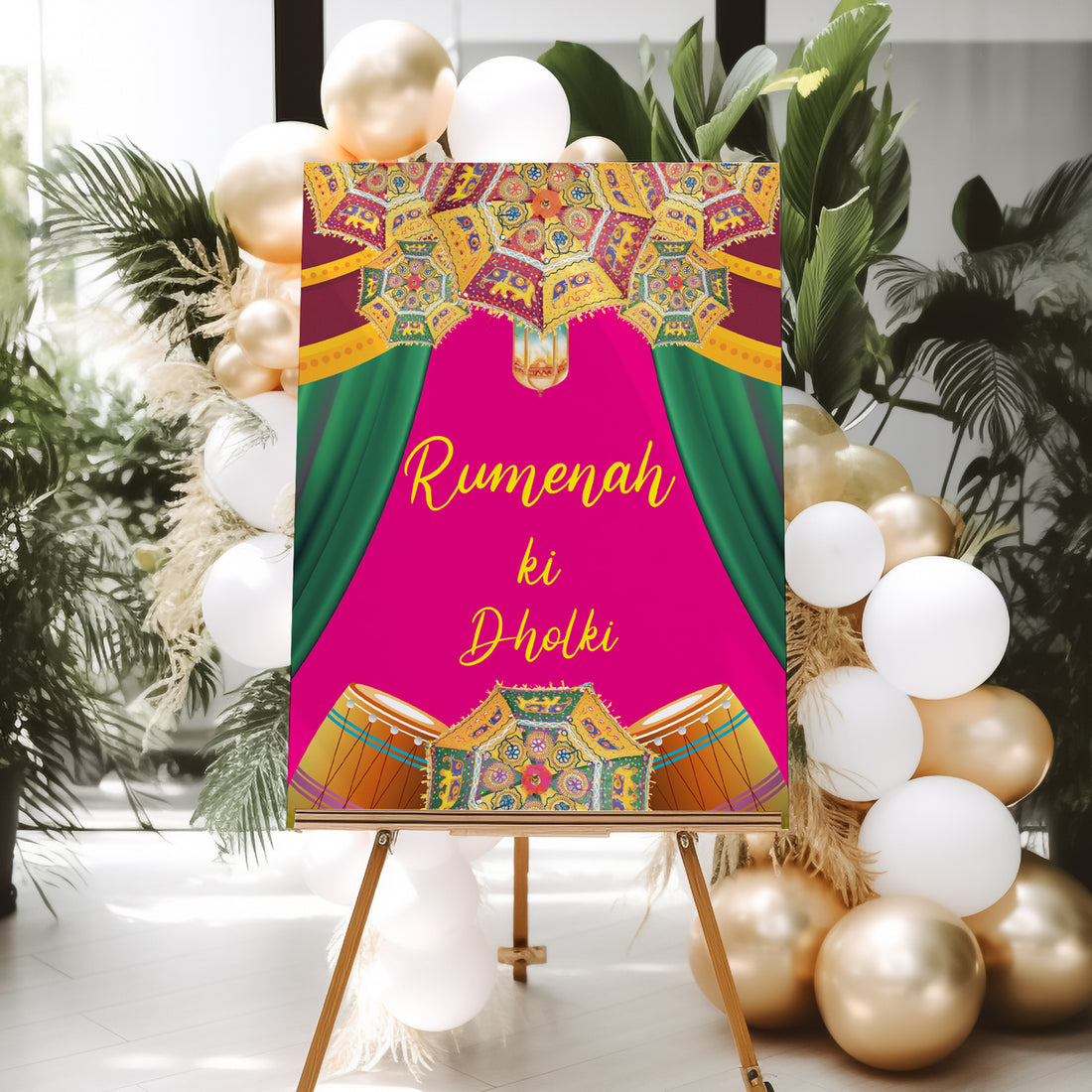 Pink Dholki Night Welcome Sign