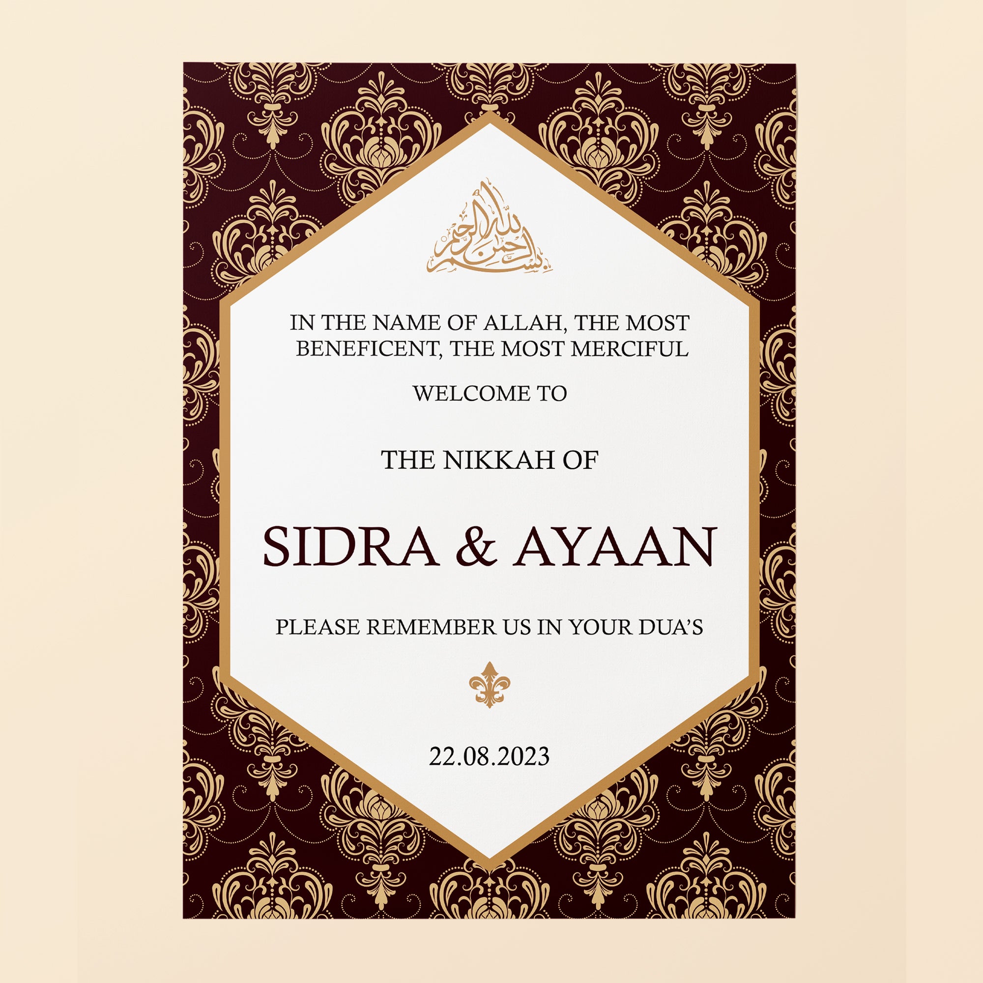 Red and Beige Nikkah Welcome Sign