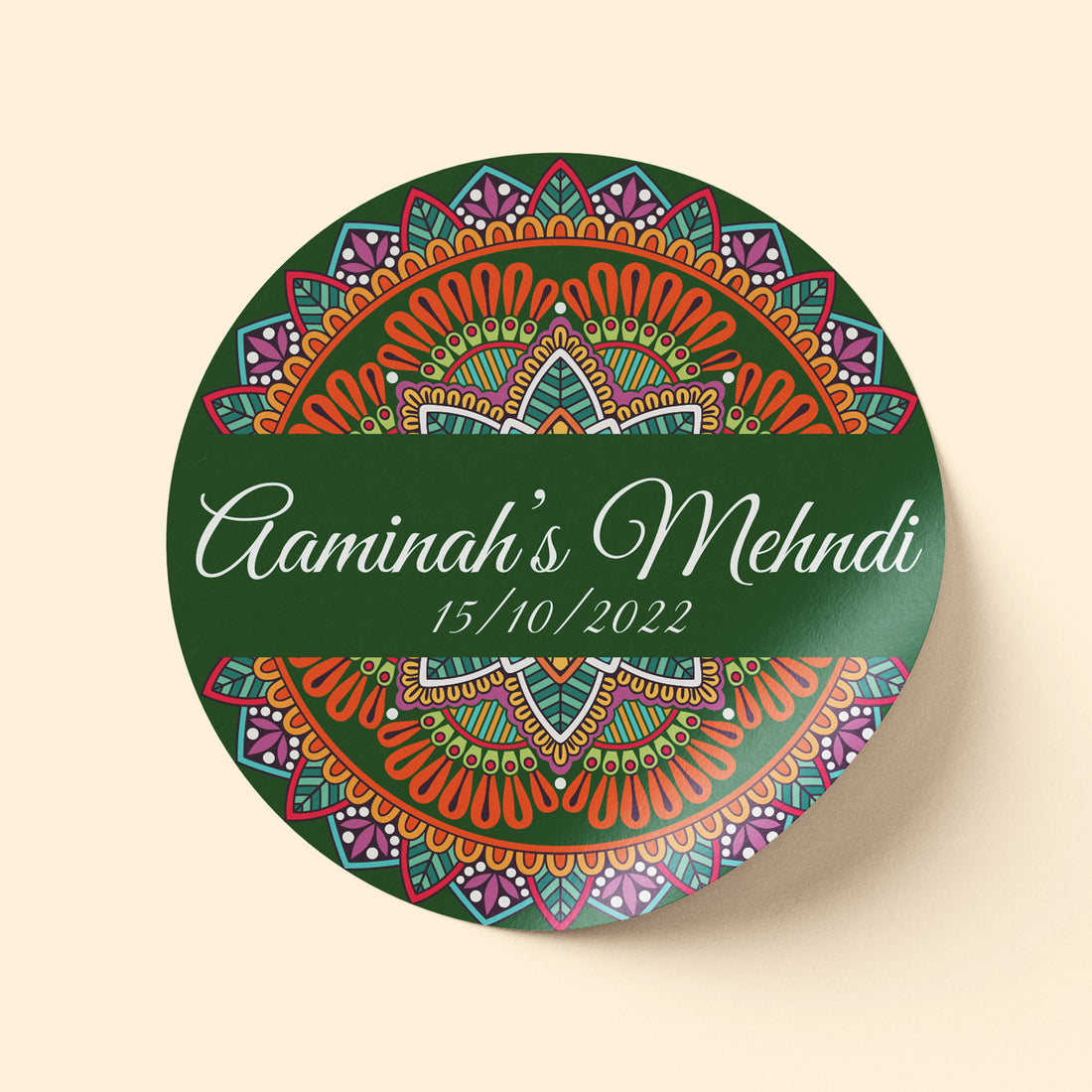 Green and Orange Mehndi Sticker | Name | Date