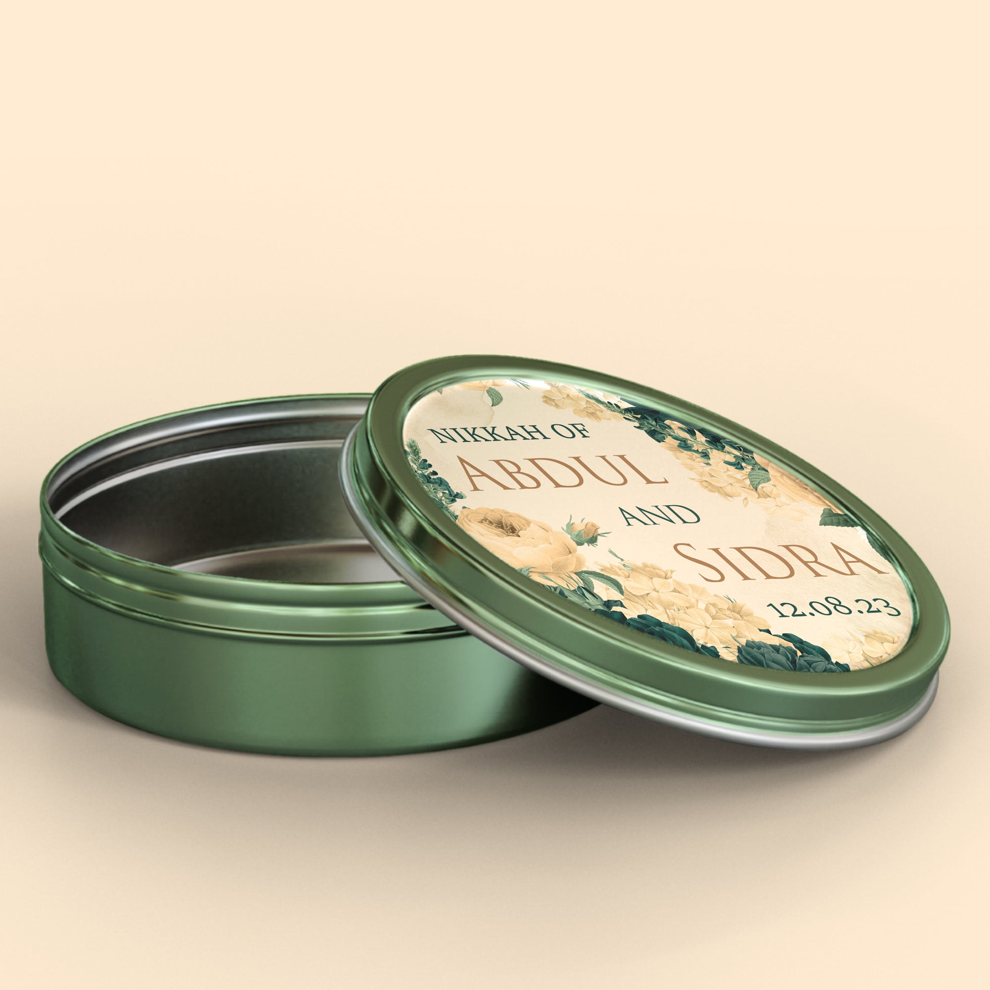 Elegant Green and Beige Wedding Sticker