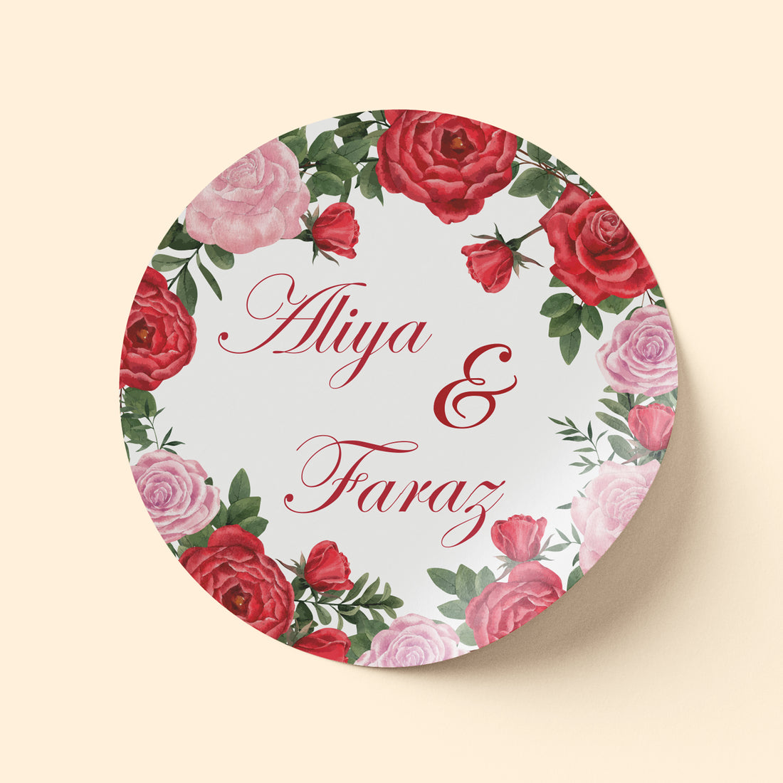 Floral Pink and Red Wedding Sticker