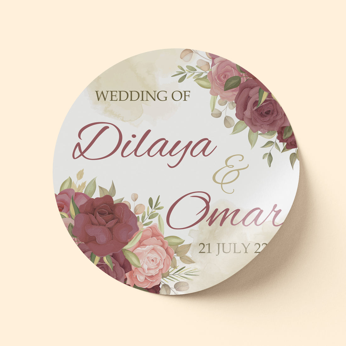 Maroon and Beige Smooth Water Wedding Sticker