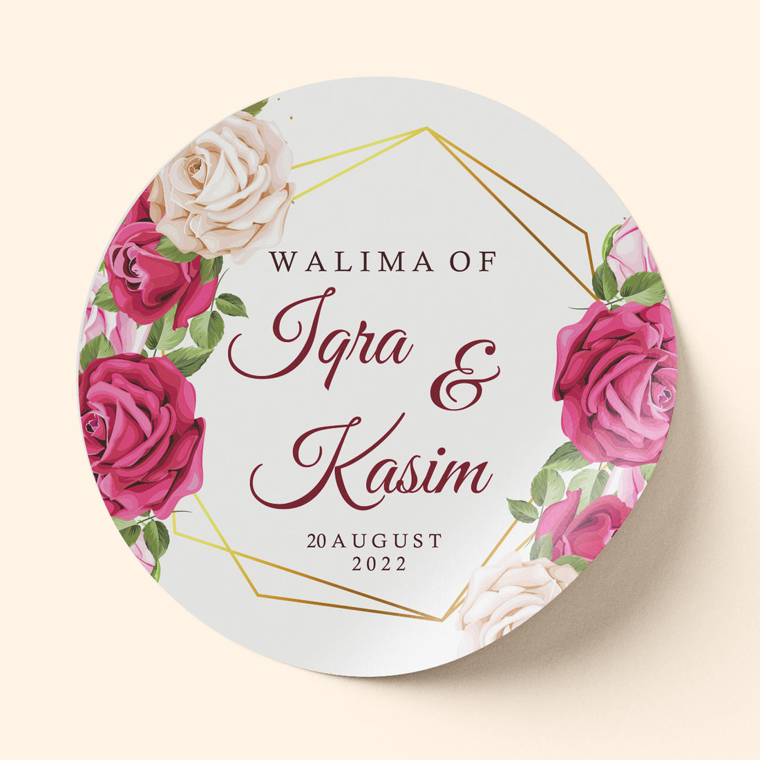 Pink Gold Frame White Wedding Sticker
