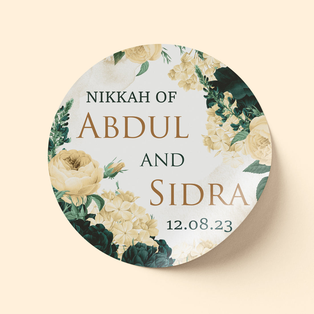 Elegant Green and Beige Wedding Sticker