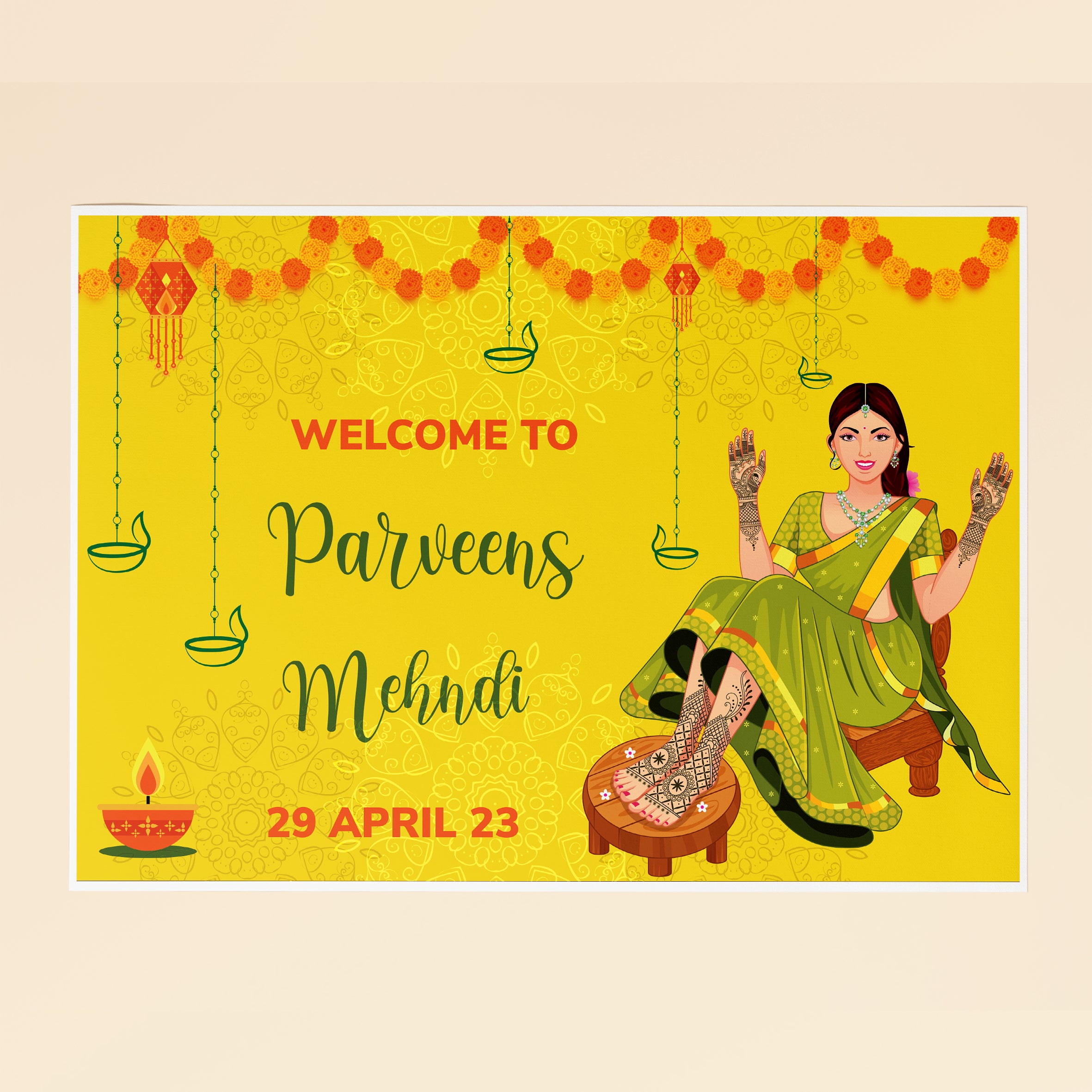 Mehndi Yellow Welcome Sign