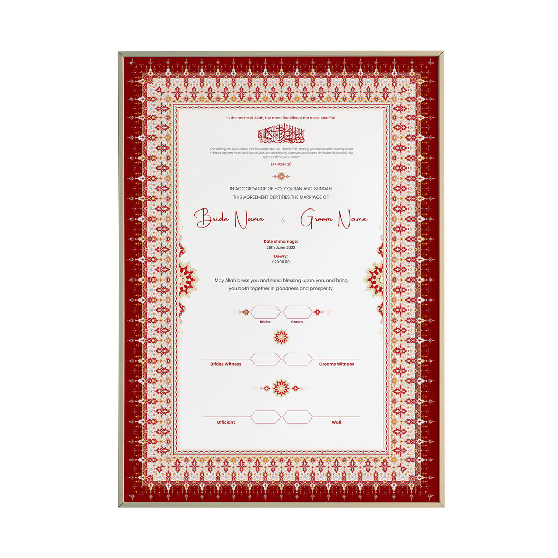 Red and White Nikah Nama