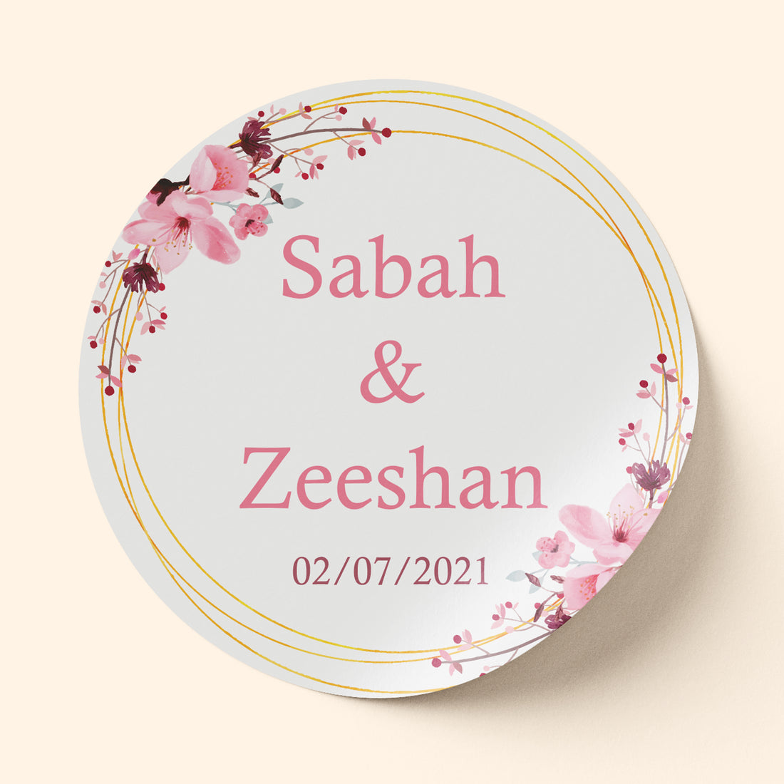 Pink and White Wedding Sticker
