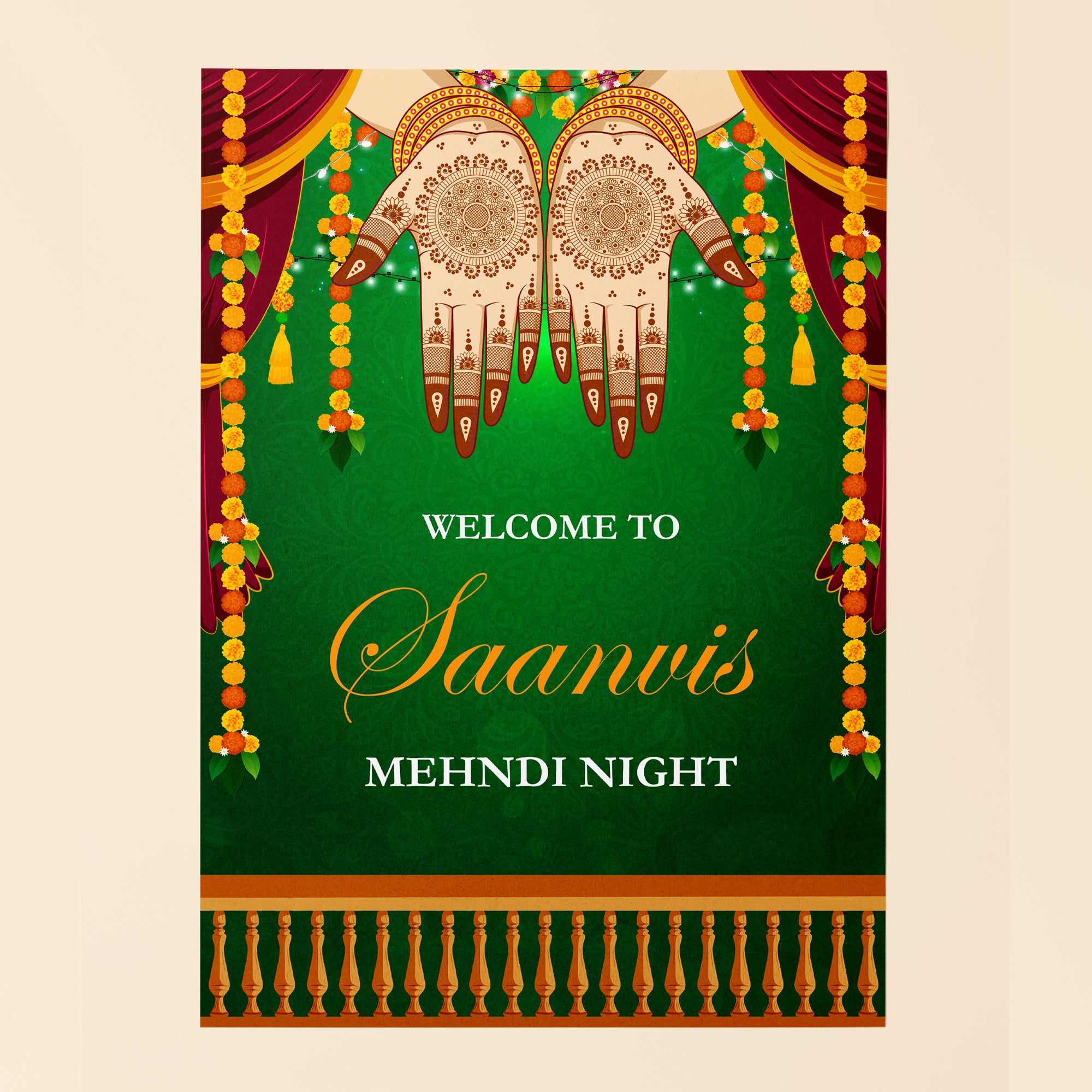 Vibrant Green Mehndi Welcome Sign
