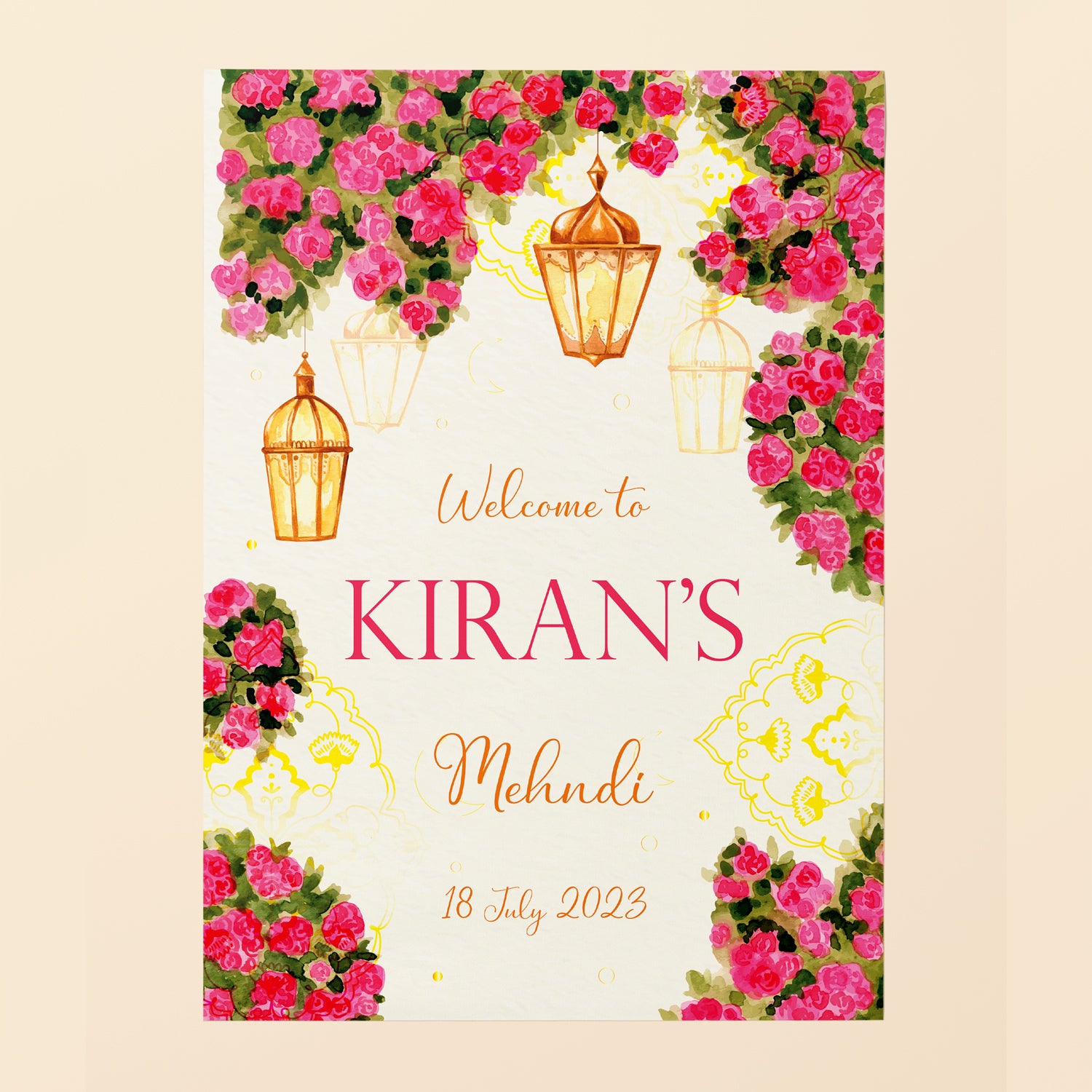 Floral Pink Mehndi Welcome Sign