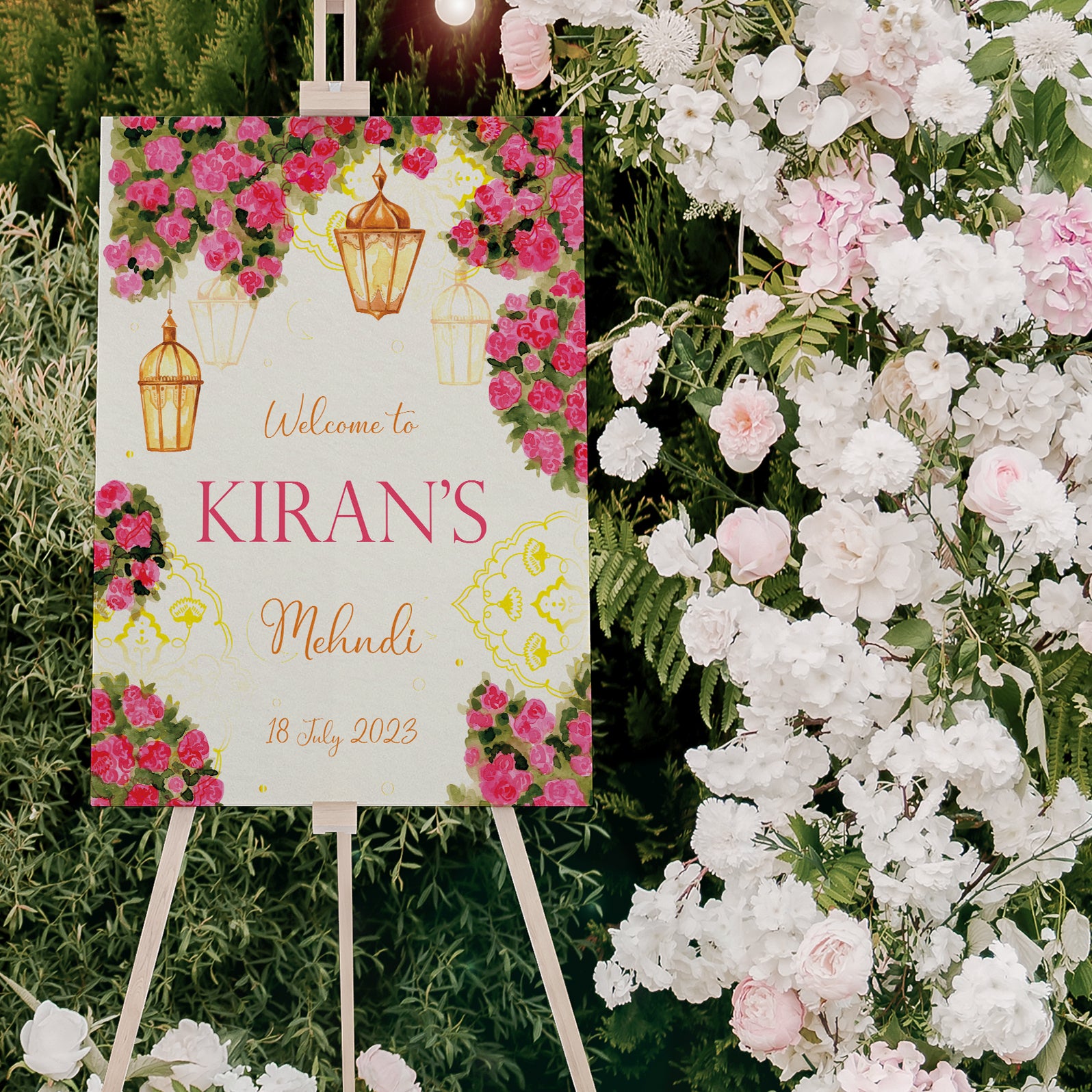 Floral Pink Mehndi Welcome Sign