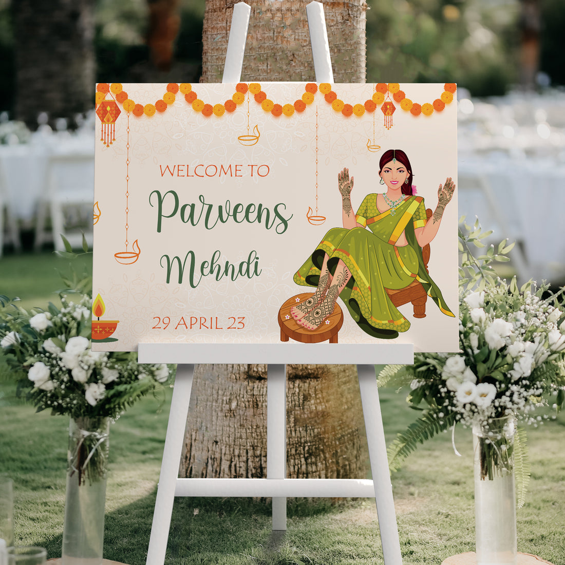 Beige Mehndi Illustration Welcome Sign