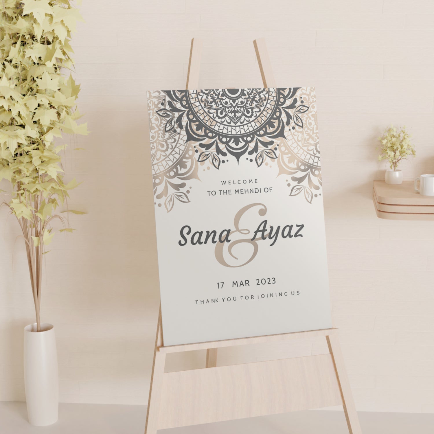 Beige and Brown Mehndi Welcome Sign