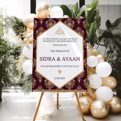 Red and Beige Nikkah Welcome Sign