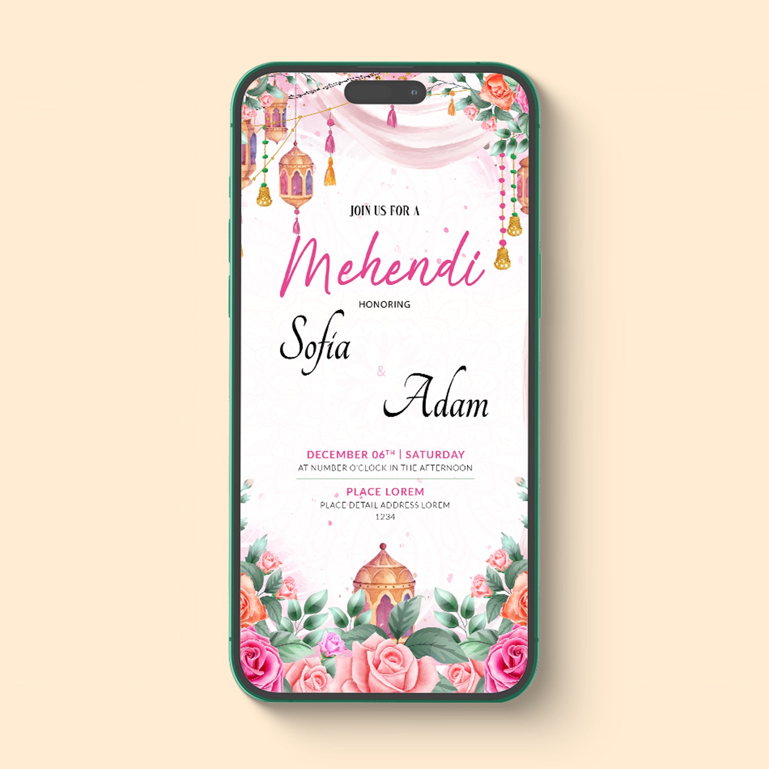 Floral Pink Mehndi | Dholki e-vite