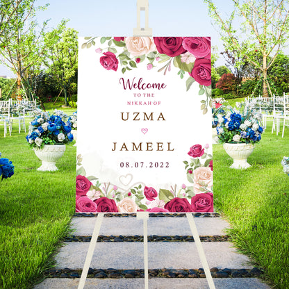 Maroon Floral Wedding Welcome Sign