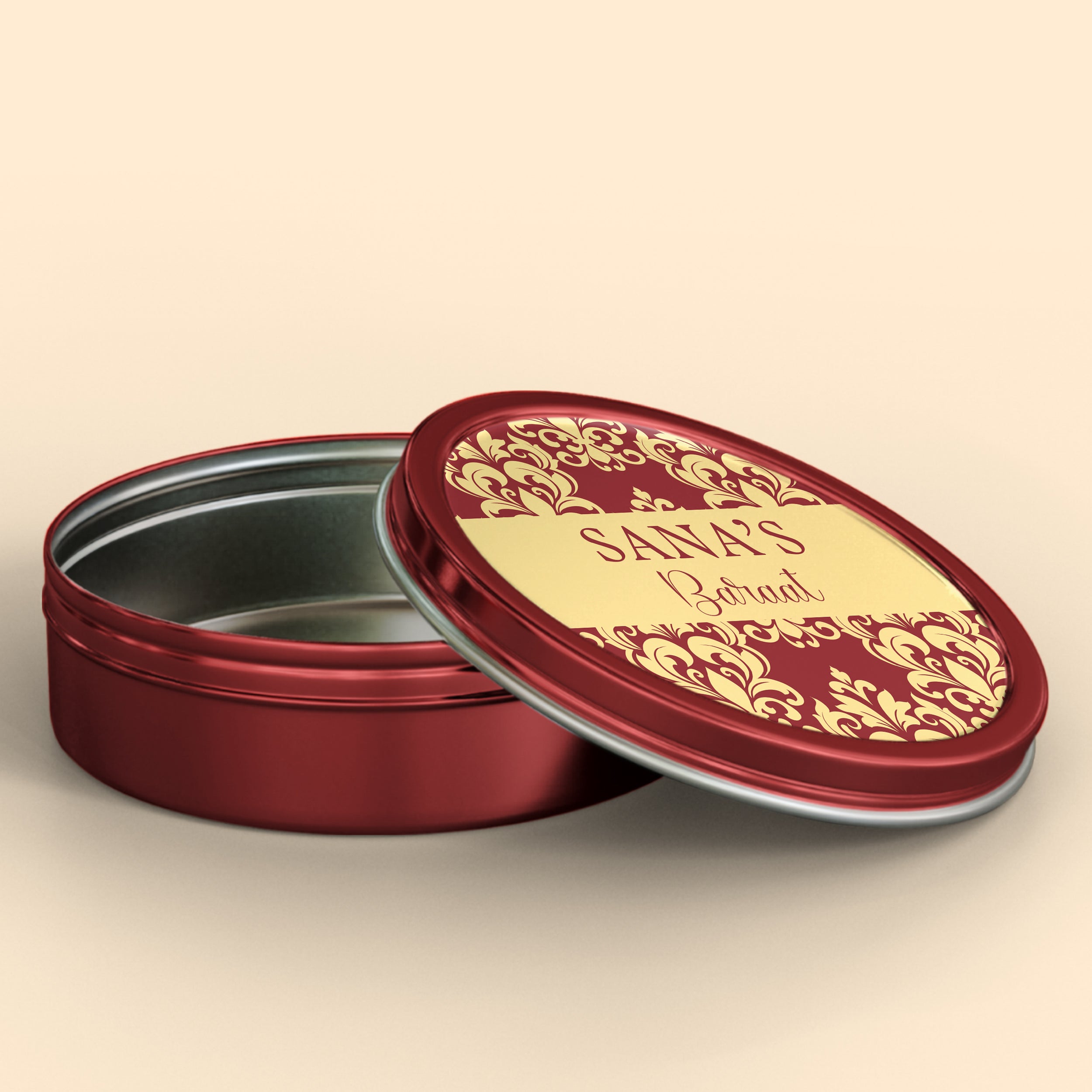 Red and Beige Baraat Wedding Sticker | Tin Mock Up