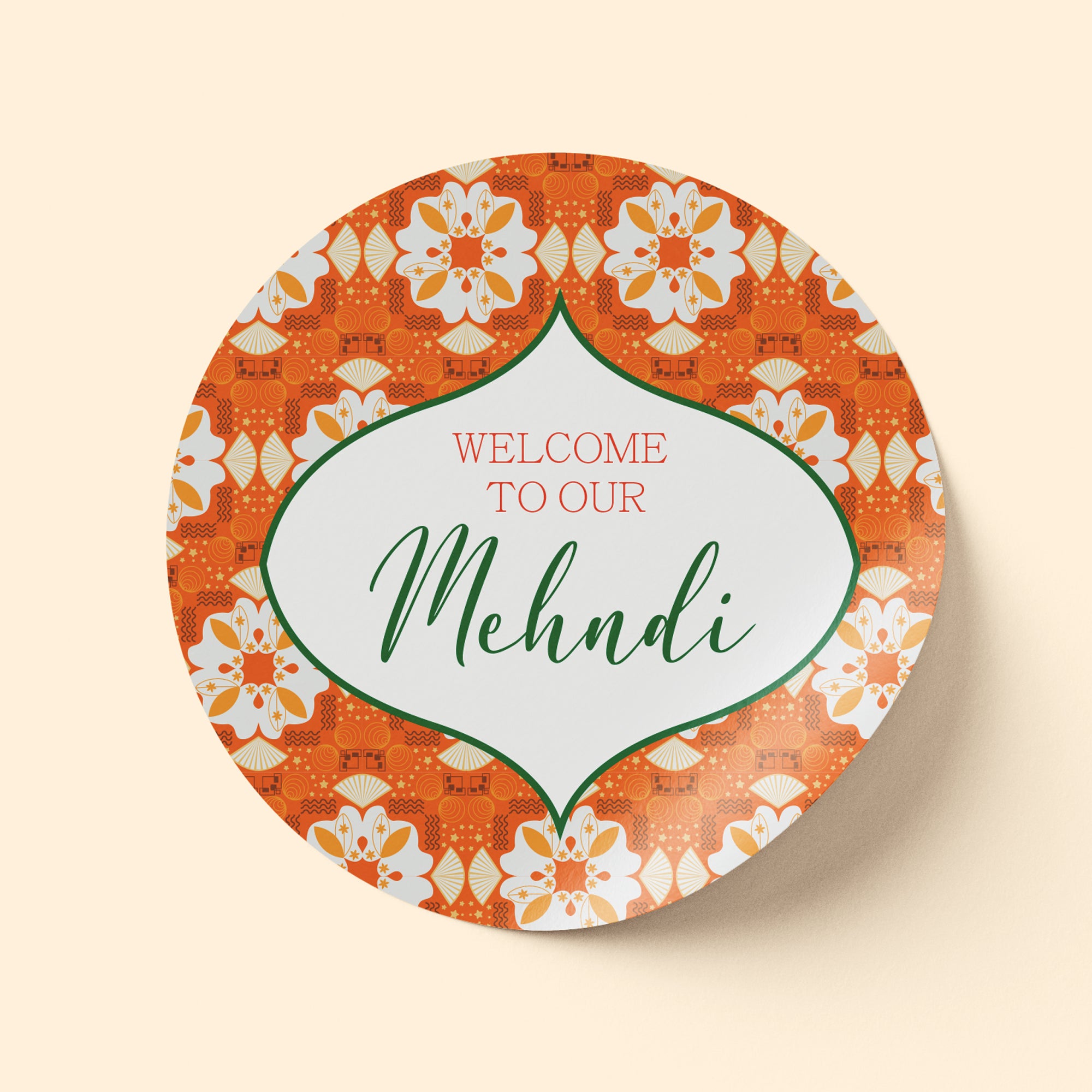 Orange Welcome to Our Mehndi Sticker