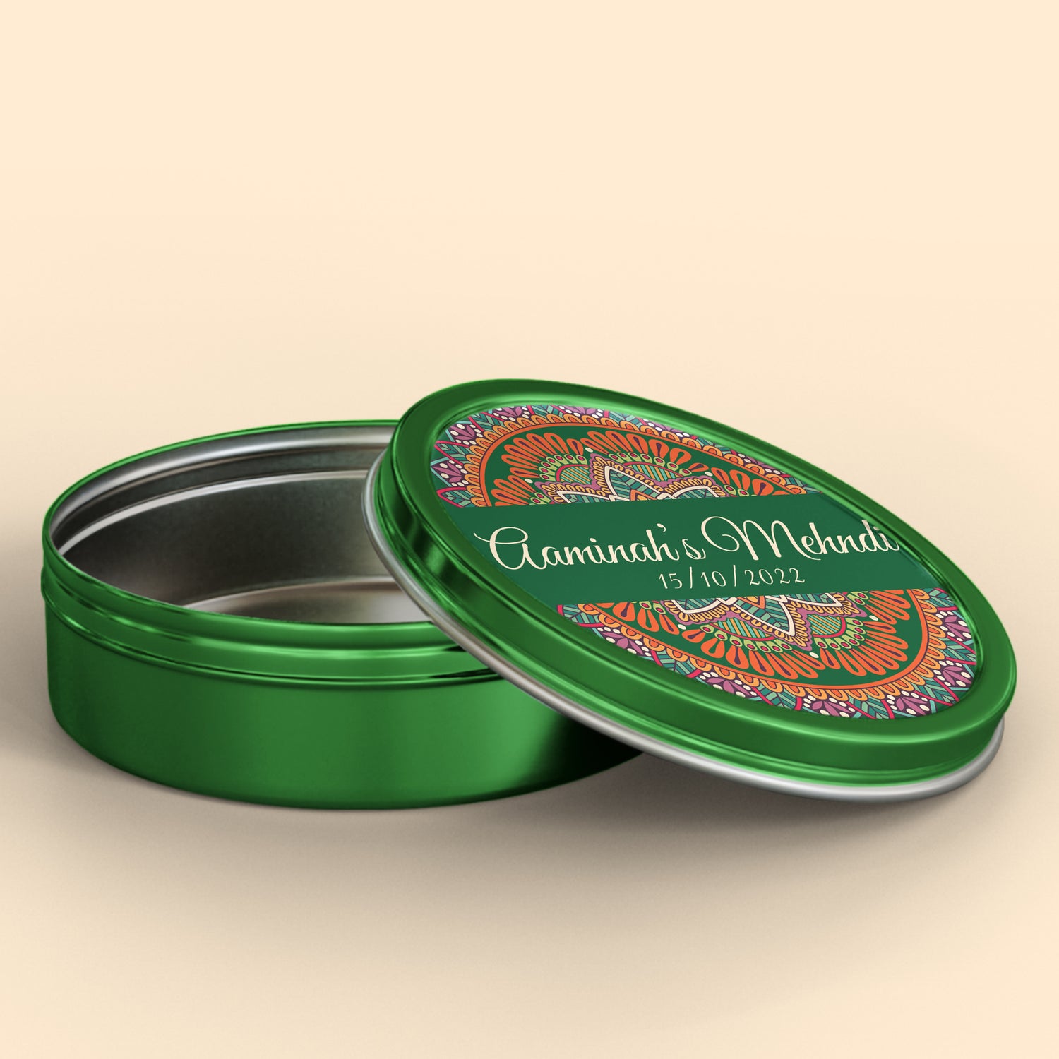 Green and Orange Mehndi Sticker | Tin Mockup