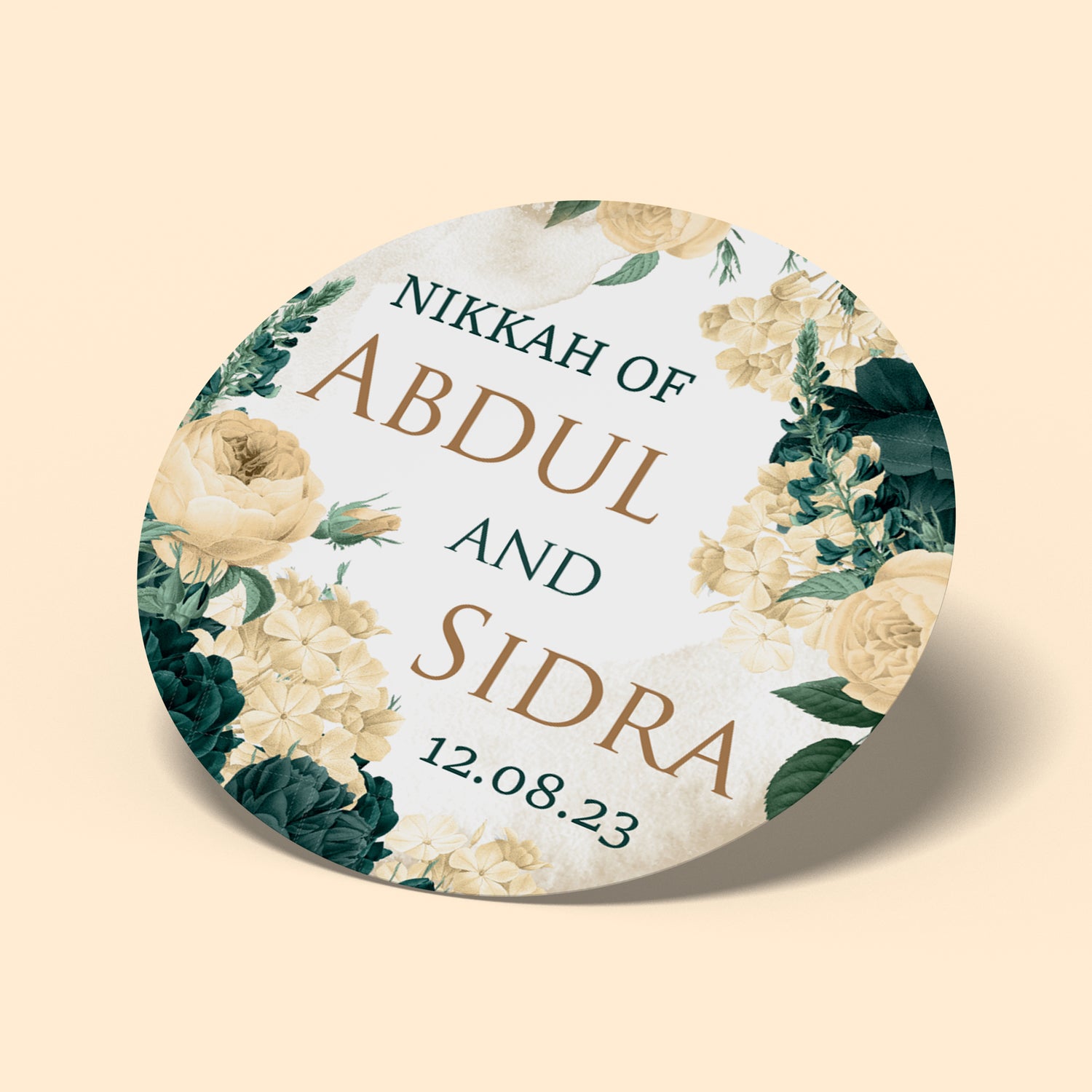 Elegant Green and Beige Wedding Sticker