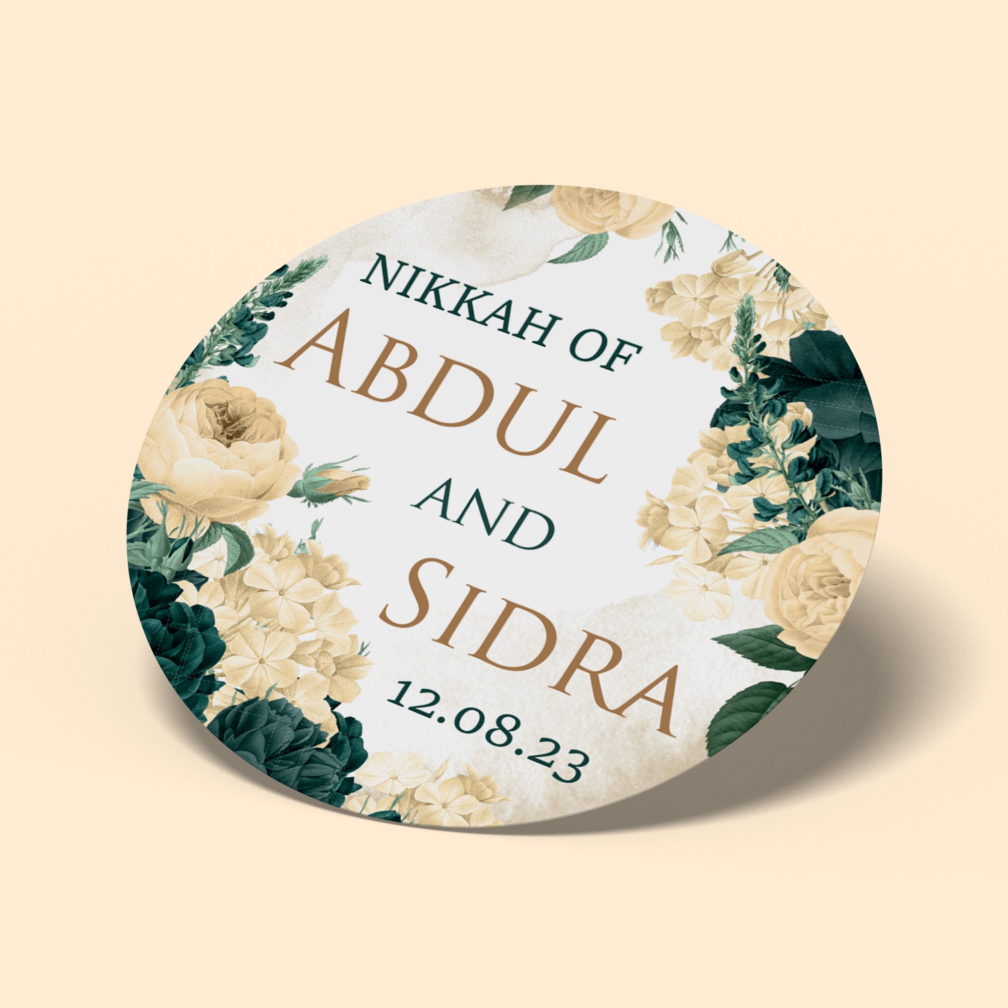 Elegant Green and Beige Wedding Sticker