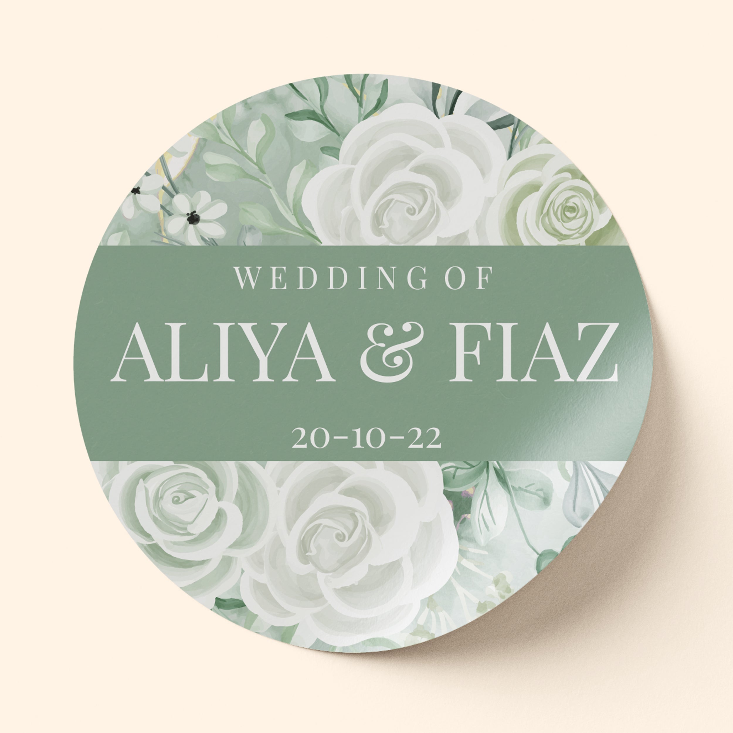 Green and White Floral Wedding Sticker