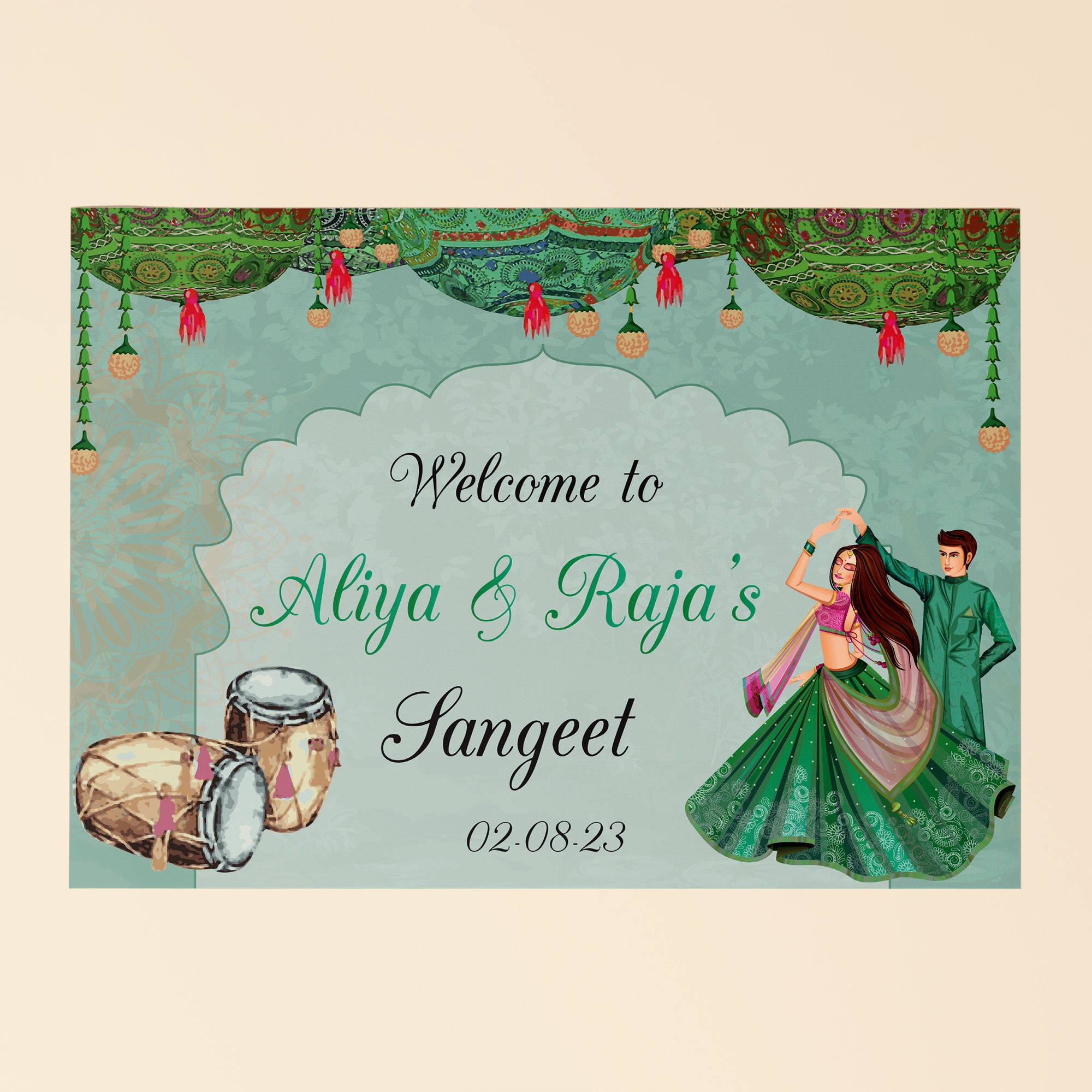 Pastel Green Sangeet Welcome Sign