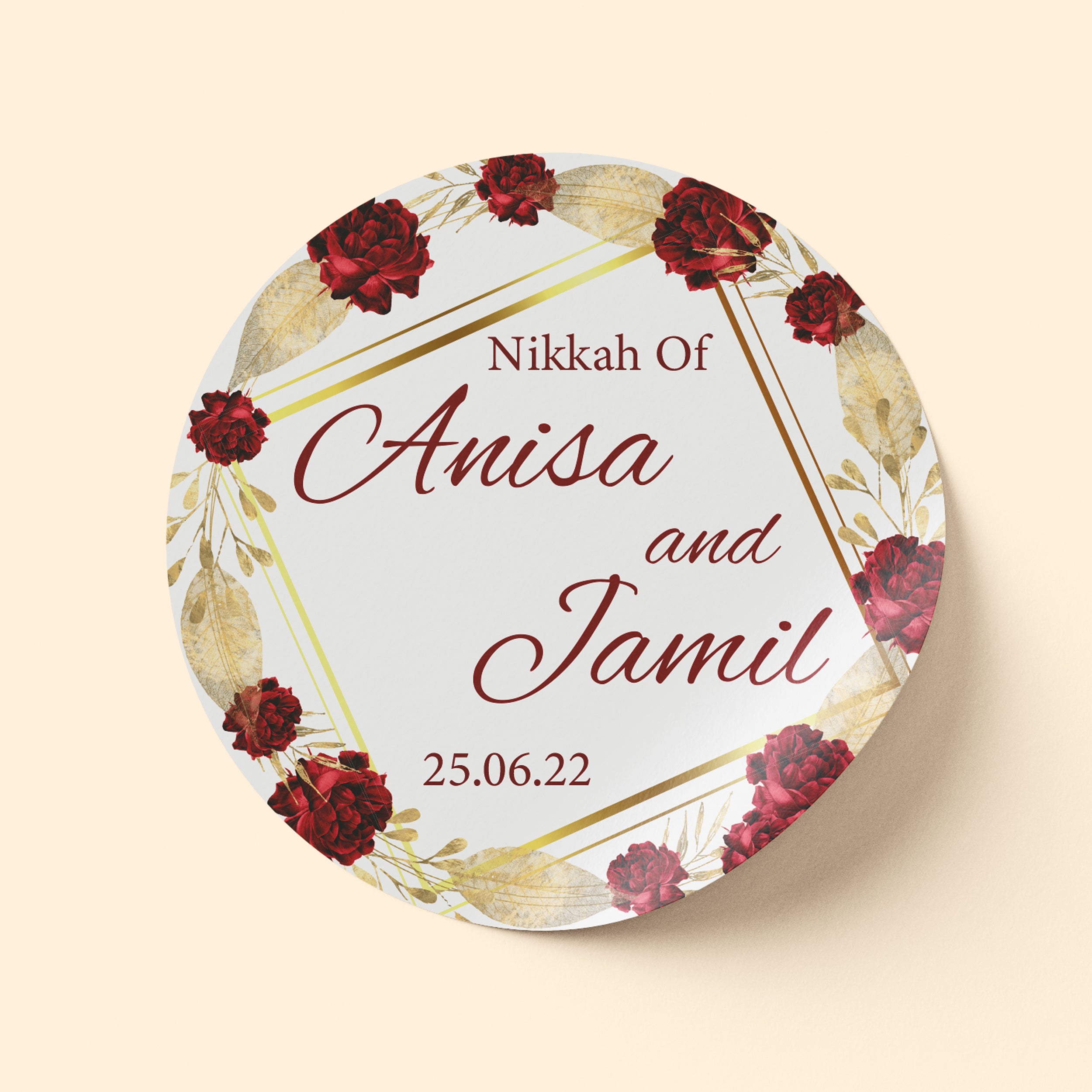 Deep Red and Gold Wedding Sticker