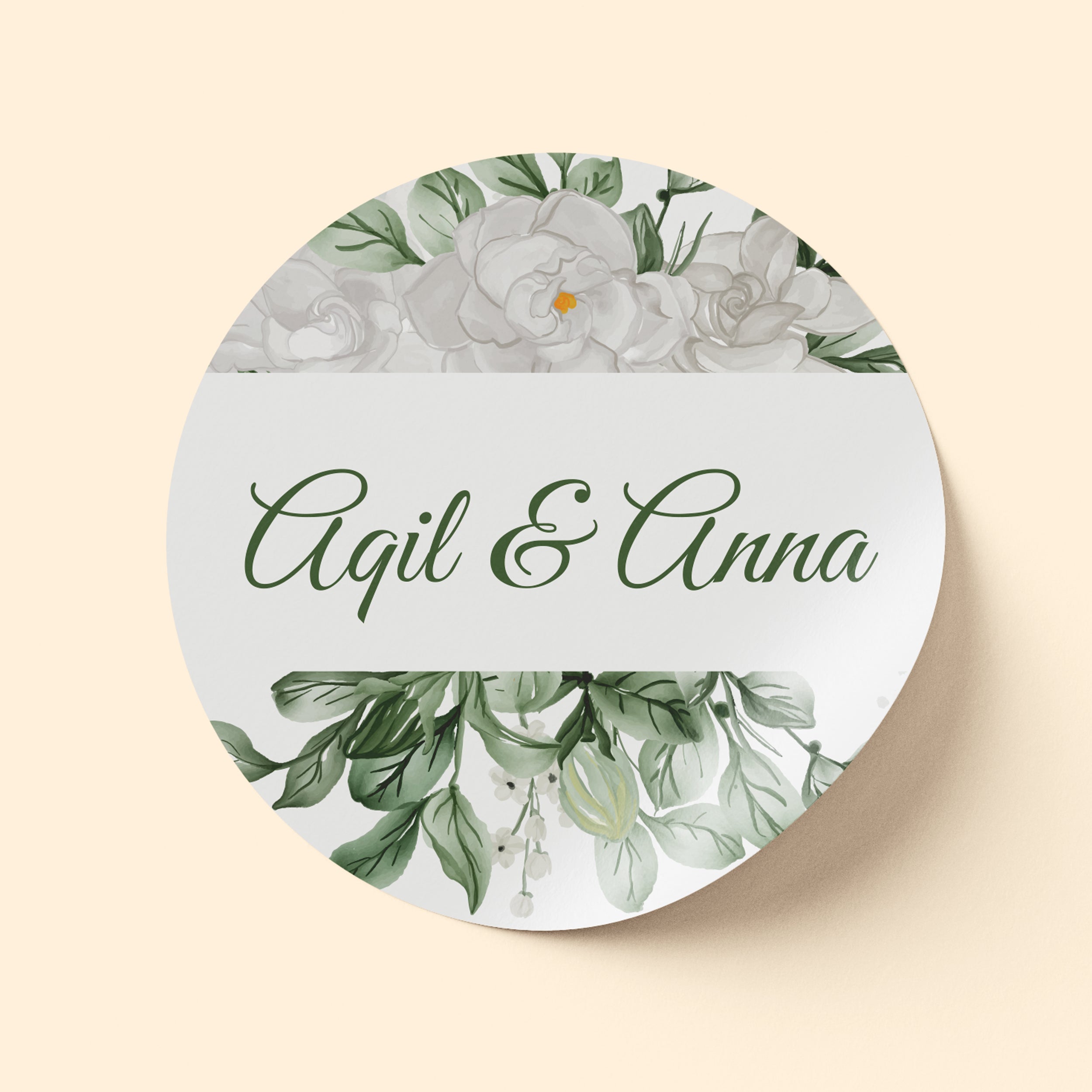 Botanical Green and White Wedding Sticker