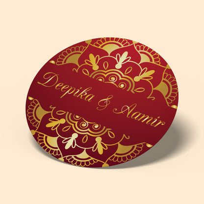 Red and Gold Baraat Wedding Sticker | Deepika &amp; AAmir