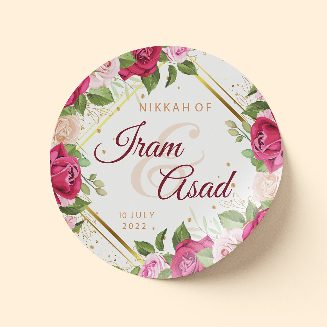 Floral Pink Rose Wedding Sticker