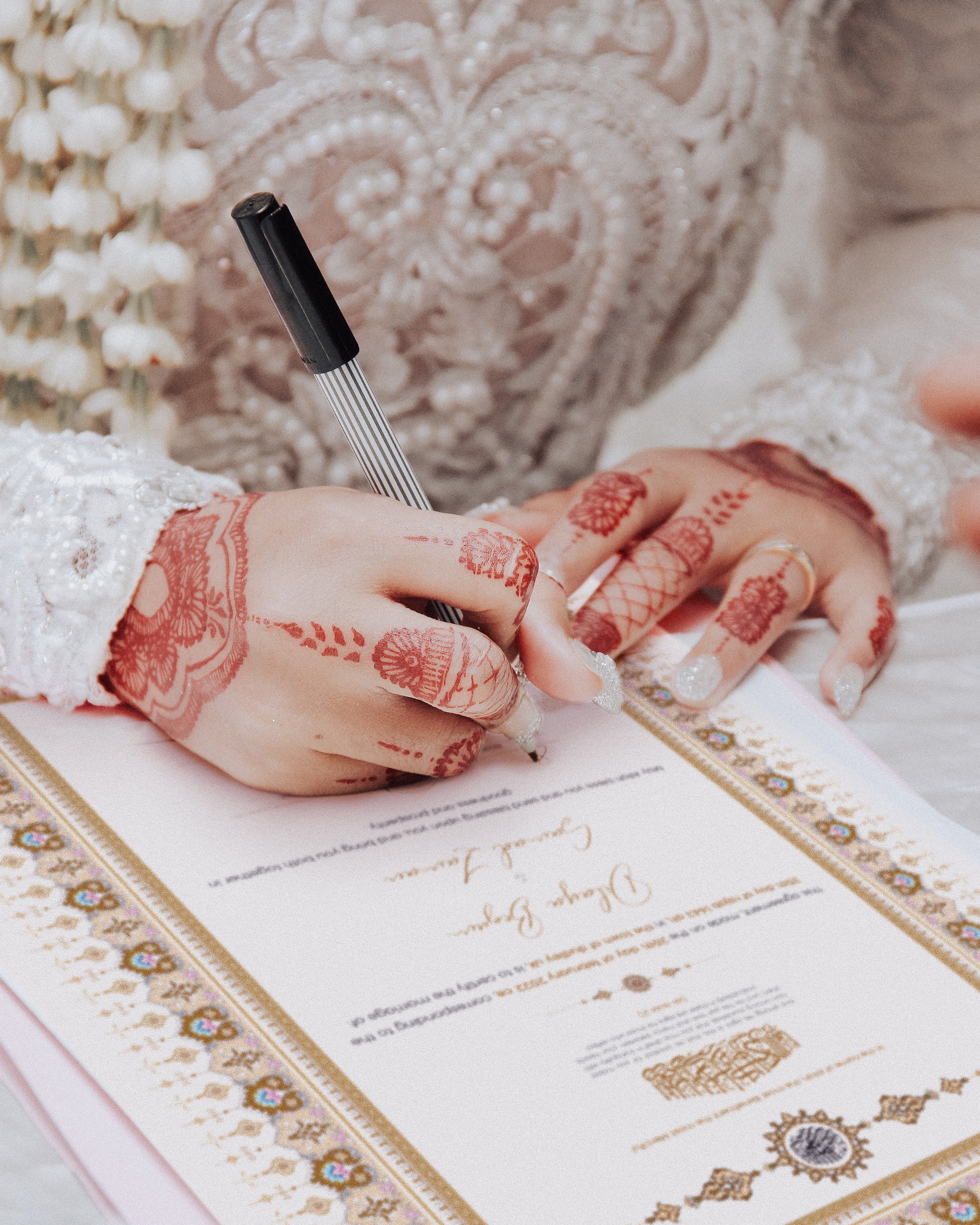 White Ornament Turkish Nikah Nama 