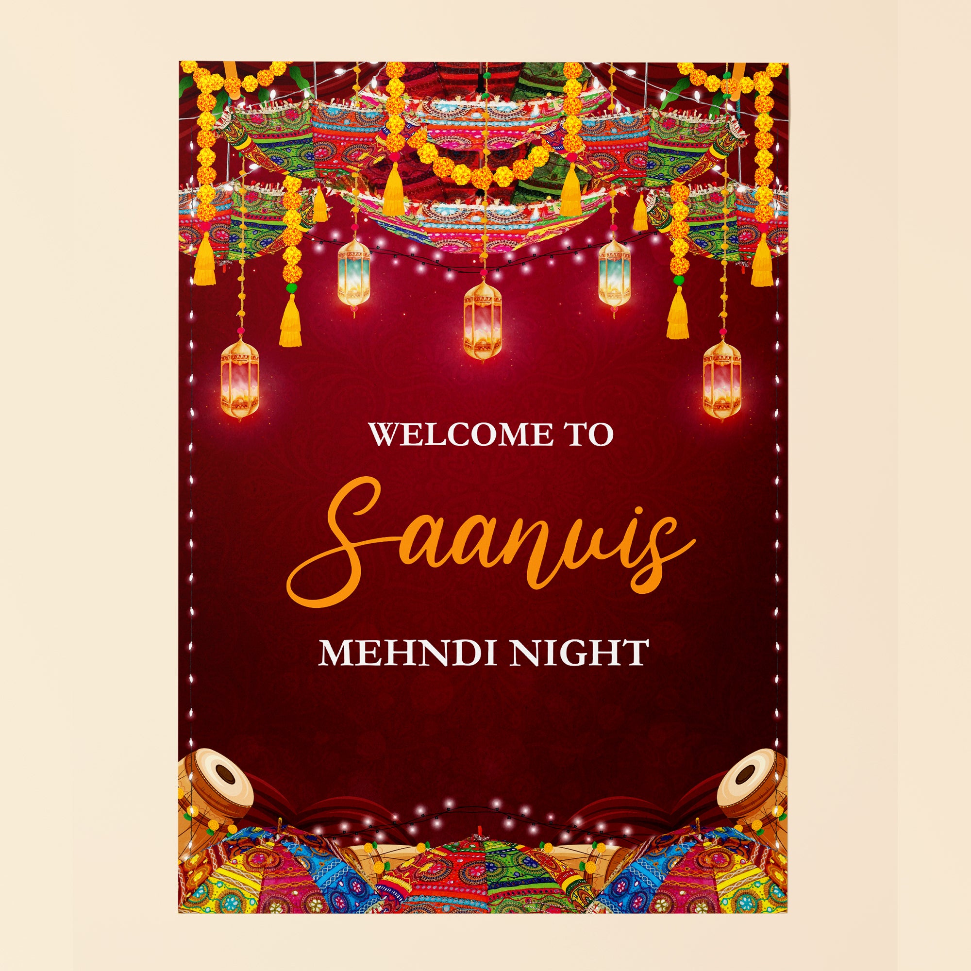 Vibrant Red Mehndi Welcome Sign