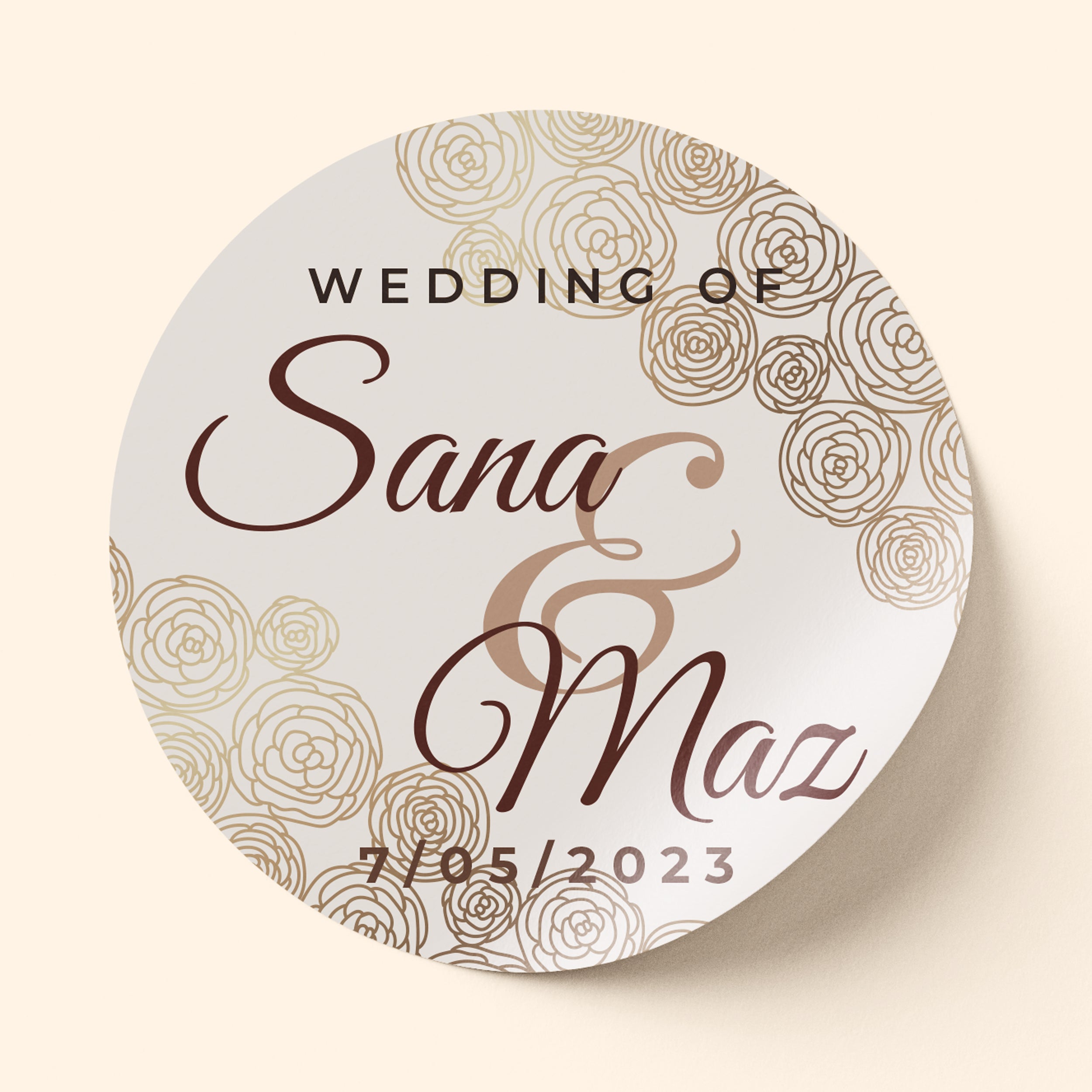 Nude and Brown Wedding Sticker
