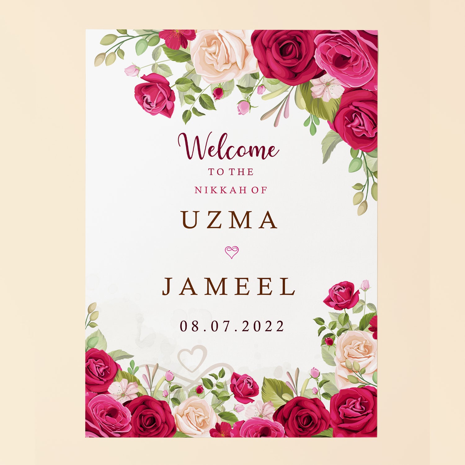 Maroon Floral Wedding Welcome Sign