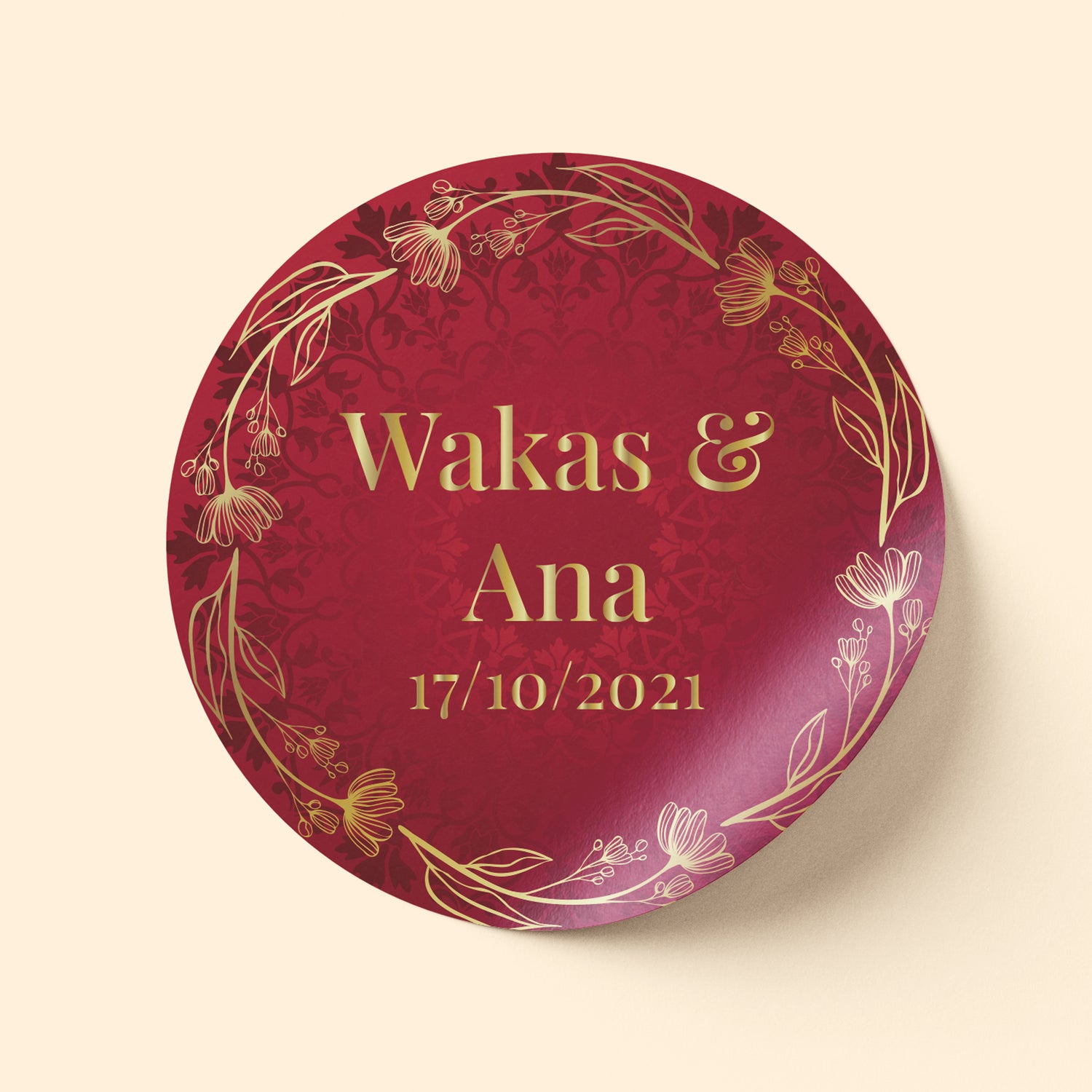 Red and Gold Ring Wedding Sticker
