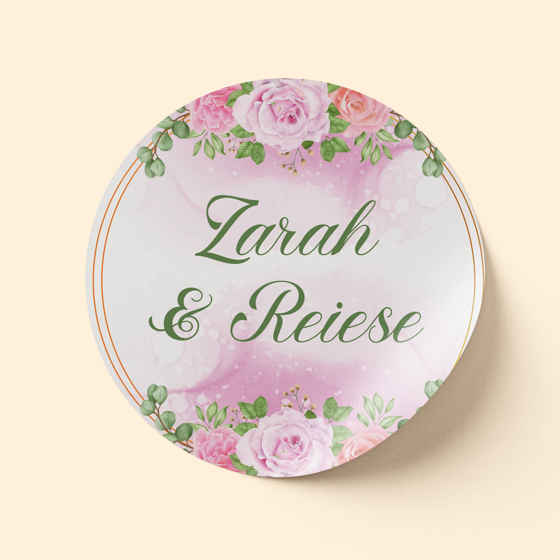 Washed Pink and Green Wedding Sticker